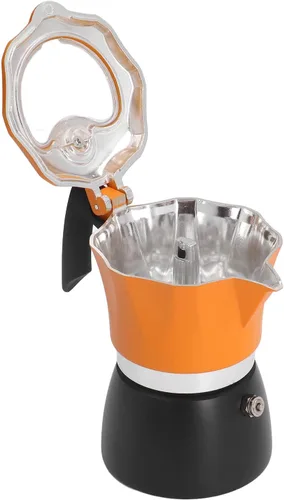 Miniatura 2 de Olla italiana de moka, cafetera italiana con tapa superior transparente, 5.1 fl oz, estilo italiano clásico, doble color, de aluminio, para viajes