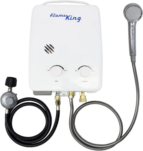 Flame King YSNAZ132 - Calentador de agua portátil sin tanque de gas propano 5L 1.32GPM a 34,000 BTU, ducha instantánea de agua caliente al aire