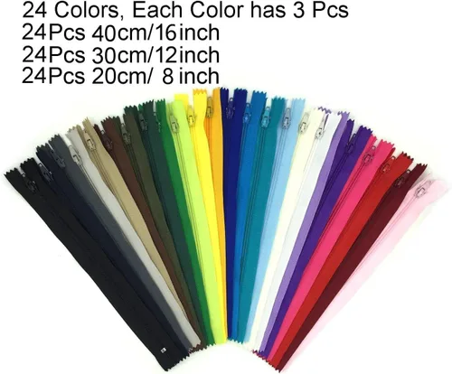 Miniatura 6 de Cremalleras, DOITEM 72 piezas de cremalleras para coser de 8 pulgadas, 12 pulgadas, 16 pulgadas, multicolor, cremallera de bobina de nailon para 20