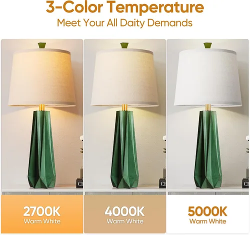 Miniatura 2 de WIHTU 3 Color Temperature Table Lamps Set of 2, Green Modern Table Lamp for Living Room, 27'' Beside Lamp with Linen Shade, Resin Desk Lamp for