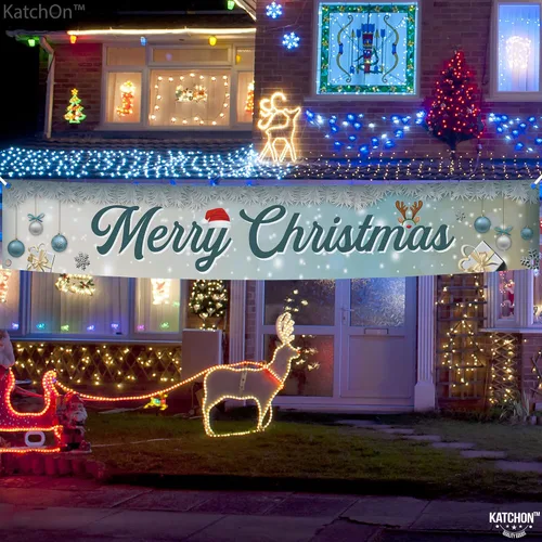 Miniatura 8 de KatchOn, Cartel de Feliz Navidad para patio, grande, 120 x 20 pulgadas, pancarta de Feliz Navidad al aire libre para decoraciones de Navidad