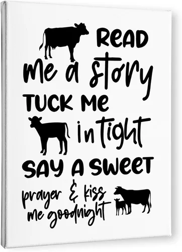 PHAMTE Decoración de pared para cuarto de bebé de vaca, «Read Me a Story», «Tuck Me In Tight», lienzo enmarcado para dormitorio de niños, hogar (11