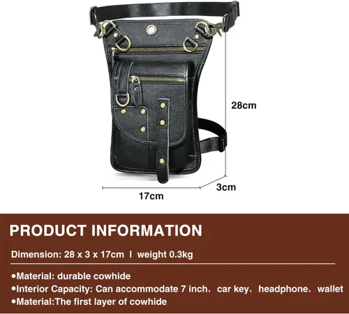 Miniatura 3 de Handadsume Riñonera de lona resistente al agua + cuero para motocicleta, riñonera de viaje para muslo, bolsa para hombres y mujeres, FB2141, 100%