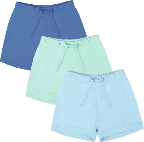 Ruisita Paquete de 3 pantalones cortos unisex para bebé, de algodón, con cordón, color liso, para niños pequeños