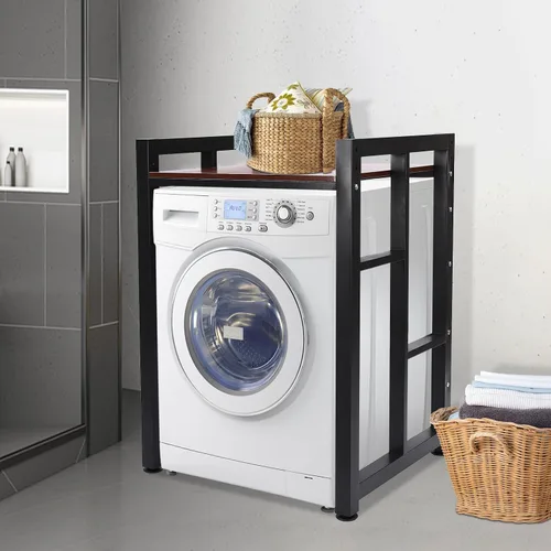 Miniatura 10 de Soporte apilable para lavadora y secadora, estantes resistentes para lavadora y secadora con laminado ajustable de madera, estante de estante