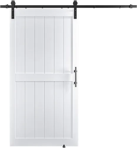 Miniatura 24 de Puerta corrediza de granero MDF de 30 x 80 pulgadas con kit de herrajes para puerta de granero de 5 pies, losa para puerta de granero con superficie