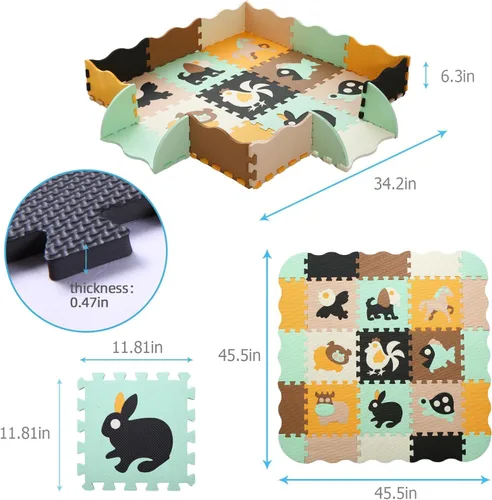 Miniatura 6 de Alfombrilla de juego de espuma para niños, 25 piezas de rompecabezas cuadrados entrelazados, alfombrilla de juego de espuma para bebés, alfombrilla