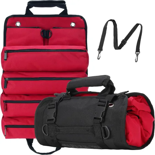 Miniatura 11 de Bolsa enrollable para herramientas, organizador de bolsa de herramientas, bolsas de almacenamiento enrollables con 6 bolsillos con cremallera y Negro