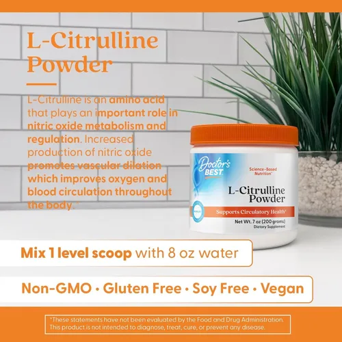 Miniatura 5 de Doctors Best L-citrulina en polvo – Suplemento de citrulina L para hombres y mujeres, apoyo al metabolismo del óxido nítrico, ayuda al dolor