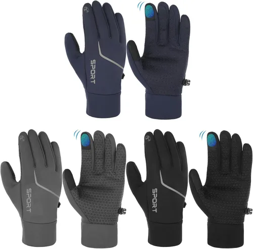 Newcotte 3 pares de guantes de invierno ligeros para correr para pantalla táctil, forro cálido, guantes térmicos para clima frío para hombres y