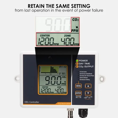 Miniatura 2 de Controlador de CO2 con sensor de CO2 NDIR con cable, controlador de dióxido de carbono enchufable, el monitor de CO2 puede adaptarse con regulador