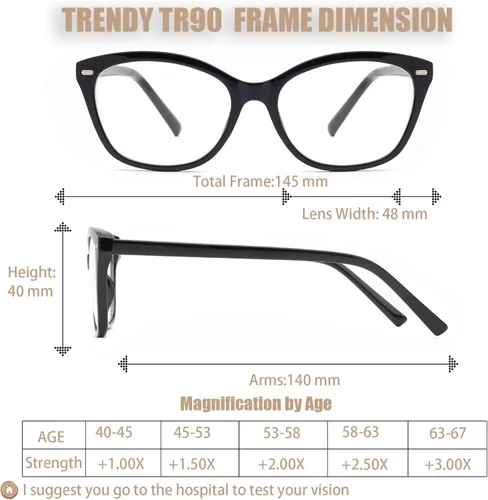 Miniatura 5 de Lentes de lectura de alta calidad para mujer, estilo Oprah, para lectura de computadora, anti luz azul, con marco irrompible TR90 2008 Negro +