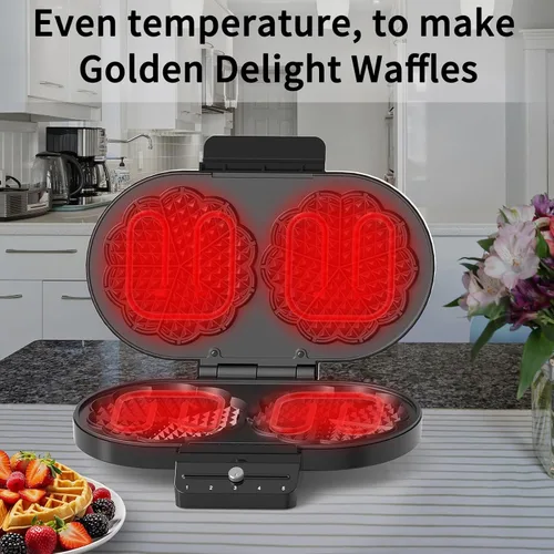 Miniatura 3 de Gofrera eléctrica en forma de corazón: 2 placas térmicas antiadherentes de doble cara con control de tostado ajustable de 5 ajustes