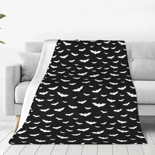Miniatura 10 de Manta de microforro polar ultra suave con patrón de murciélago para cama, sofá y sofá, gruesa 50 x 40 pulgadas