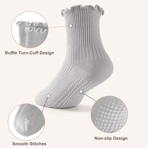 Miniatura 3 de HONGTEYA - 6 pares de calcetines con volantes para niñas, calcetines antideslizantes para bebés con agarre para niñas y niños de 1 a 2 años, 3 a 4
