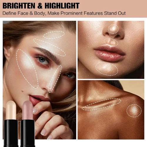 Miniatura 7 de Barra de contorno, 2 rotuladores de doble punta y barra de contorno para moldear la cara, crema bronceador y barras de resaltado impermeable
