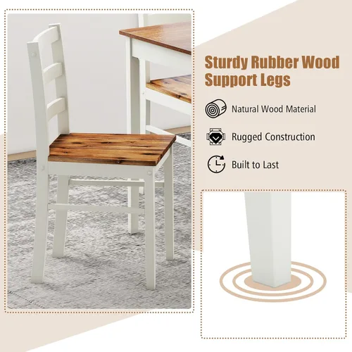 Miniatura 5 de Tangkula - Juego de mesa de comedor para 4, madera maciza, juego de comedor de estilo granja con patas de madera de goma, diseño moderno de mediados