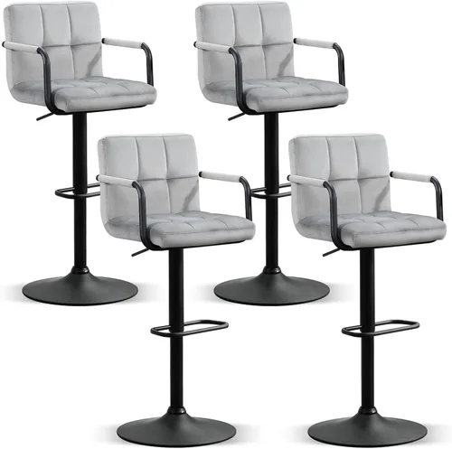 Miniatura 10 de Furniliving Taburetes de bar ajustables con respaldo, juego de 2 taburetes de bar negros, taburetes de bar de terciopelo con giro de 360°, taburetes