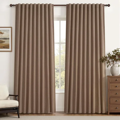 Miniatura 37 de Cortinas opacas extraanchas, 2 paneles para puertas corredizas de vidrio, moderna mezcla de lino plisado pesado, piso a techo, ventanas grandes, 70