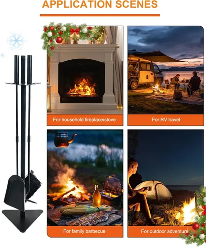 Miniatura 7 de Tomersun Juego de herramientas para chimenea de 23 pulgadas para interiores, 4 piezas, herramientas de chimenea con póquer, pala, escoba, soporte