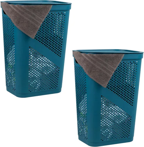 Miniatura 10 de Mind Reader - Canasta de lavandería delgada con tapa, cesta de ropa de 60L, plástico ventilado, color gris