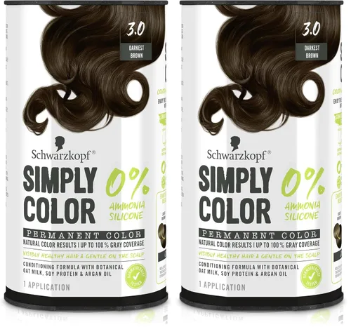 Schwarzkopf Simply Color - Tinte permanente para el cabello, Marrón más oscuro | Tono 3.0 | Paquete de 2 3.0 Marrón más oscuro