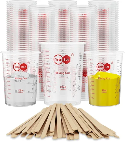 Miniatura 11 de Turbo Bee Vasos mezcladores de resina de 32 onzas – [diseño antiadherente] Paquete de 50 vasos mezcladores de plástico PP graduados de 33.8 fl oz