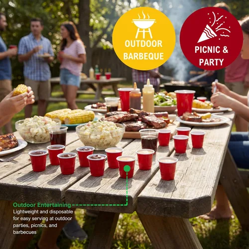 Miniatura 6 de WHISC Vasos de chupito desechables rojos, 2 onzas, paquete de 100 vasos de chupito de plástico a granel para fiestas, gelatinas, degustaciones