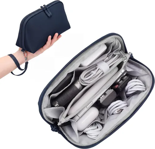 Miniatura 9 de FYY Organizador de cables de viaje, 8 compartimentos, bolsa tecnológica ligera resistente al agua con correa para la muñeca, funda portátil