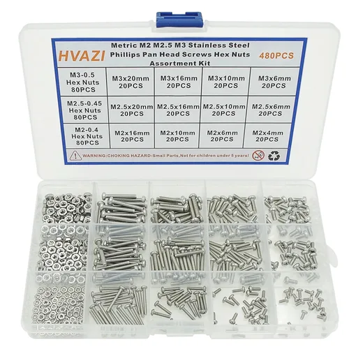 Miniatura 9 de Juego de tornillos Phillips de cabeza plana métricos M2.5 de acero inoxidable y tuercas (M2.5)