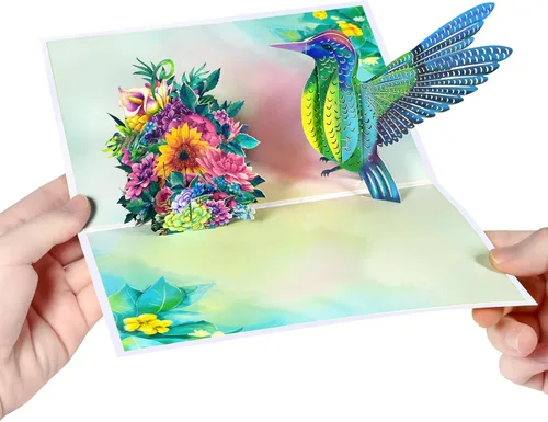 Miniatura 6 de GREETING ART Tarjeta de cumpleaños de colibrí desplegable para mujeres, esposa, abuela, tarjeta de felicitación emergente 3D para el día