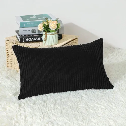 Miniatura 40 de Artscope Fundas de Almohada de Pana a Rayas Acogedoras Súper Suaves Decorativas Oblongas Fundas de Almohada Decorativa Funda de Cojín para Sofá