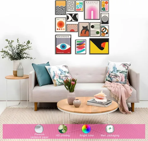 Miniatura 4 de MAZUKO 15 piezas de decoración de pared boho – Arte de pared moderno de mediados de siglo, pósteres boho, pósteres para la estética