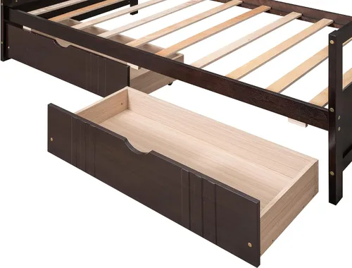 Miniatura 5 de Polibi Sofá cama de tamaño individual con dos cajones, marco de sofá cama de madera con rieles para sala de estar, dormitorio, color espresso
