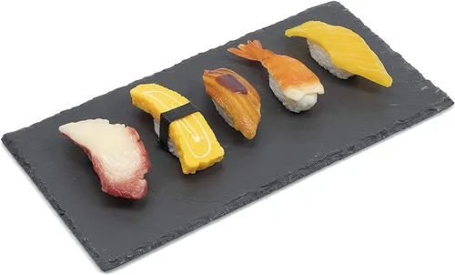 Miniatura 4 de 4 tablas de queso de pizarra, bandeja de charcutería de 9.8 in (9.8 pulgadas) con borde natural, platos de sushi estilo roca de piedra negra