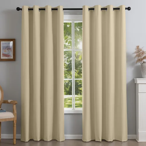 Miniatura 17 de NFPA701 Cortinas estándar ignífugas sin flúor de 63 pulgadas, 2 paneles, cortinas 100% opacas para dormitorio, sala de estar, cortina