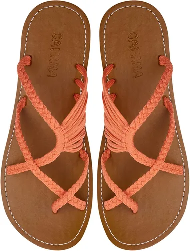 Capana Sandalias planas tejidas para mujer, sandalias trenzadas con tiras, sandalias de playa para mujer, sandalias bohemias de cuerda, zapatos