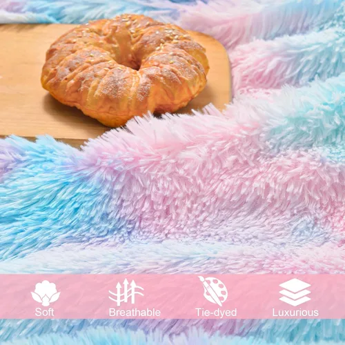Miniatura 6 de Exclusivo Mezcla Manta de Cama Mullida de Piel Sintética Tamaño King, Mantas Reversibles Shaggy de Vellón Sherpa Teñido Tie Dye, Mantas Mullidas