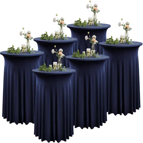 Miniatura 20 de Paquete de 4 manteles redondos de color azul bebé de 36 x 43 pulgadas, sin arrugas, elásticos, de elastano, para cóctel, fiesta, bar, boda