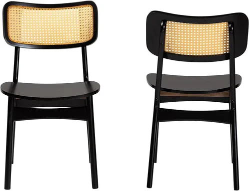 Miniatura 4 de Baxton Studio Tafari Mid-Century - Juego de sillas de comedor de 2 piezas con acabado marrón oscuro y ratán