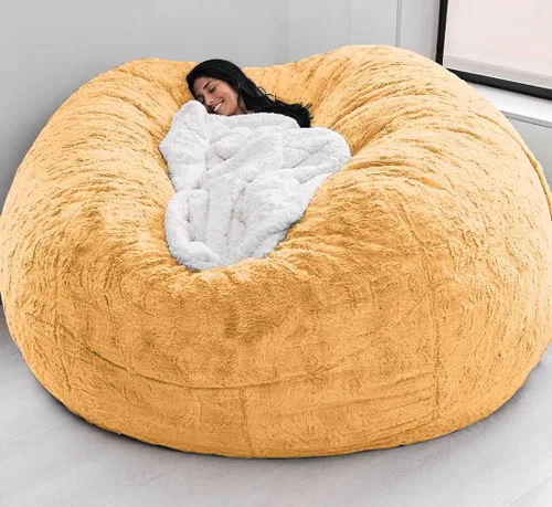 Miniatura 20 de Funda para silla tipo puf de piel gigante para niños y adultos, (sin relleno), muebles de sala de estar, grande, redondo, suave, esponjoso, de piel