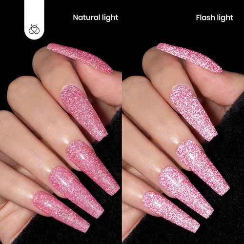 Miniatura 3 de Beetles - Esmalte de gel rosa con purpurina, 1 unidad de 0.5 onzas líquidas de gel de diamante con purpurina, uñas de color rosa intenso con besos B