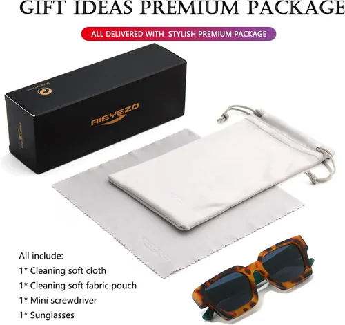 Miniatura 83 de AIEYEZO Gafas de sol cuadradas para mujeres y hombres, gafas de sol cuadradas con montura gruesa, estilo de diseñador simple