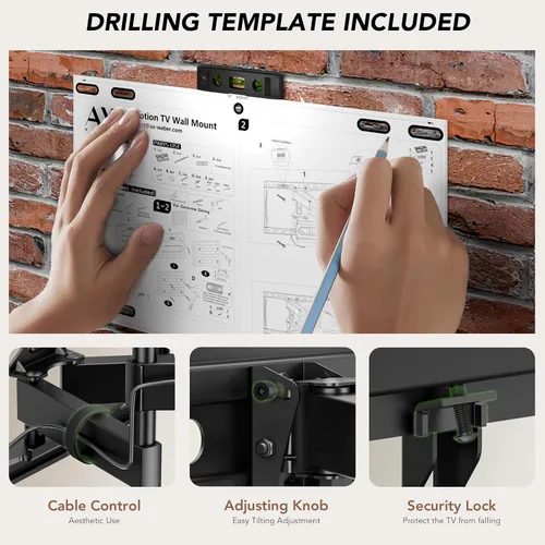 Miniatura 8 de AX WABER Soporte de pared para TV de 32 a 65 pulgadas, brazo articulado dual con giro e inclinación, Max VESA 15.748x15.748 in, se adapta a pernos