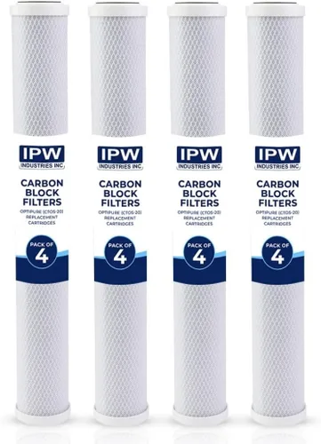 IPW Industries, Inc. - Cartuchos de repuesto OptiPure (CTOS-20) - Filtros de bloque de carbono de 20 pulgadas para filtro de agua y configuración de
