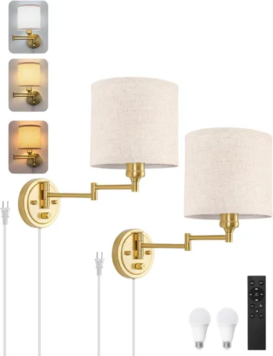 Miniatura 14 de GOODATE Apliques de pared regulables, lámpara de pared con brazo oscilante, juego de dos apliques de pared, lámpara de pared enchufable, juego de 2