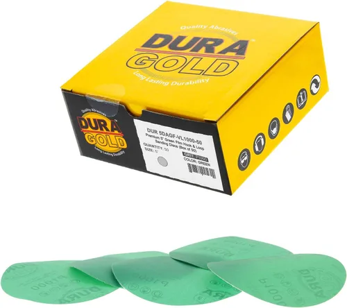 Miniatura 15 de Dura-Gold Discos de lijado de película verde de 5 pulgadas de alta calidad - Grano 80 (caja de 50) - Discos de papel de lija con respaldo de gancho