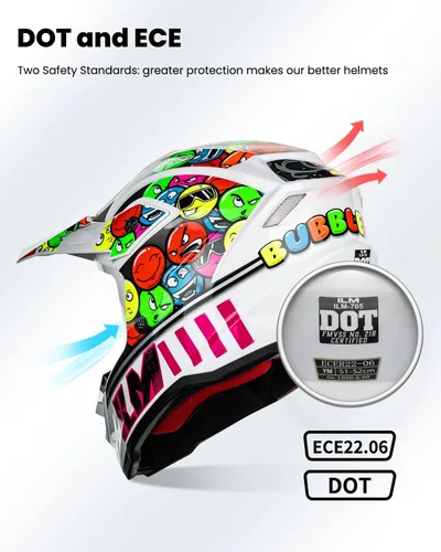 Miniatura 3 de ILM Casco ATV Juvenil para Niños Dirt Bike Motocross BMX Todoterreno Motocicleta Go Kart Casco DOT ECE Modelo Z705 (Chicle, S)