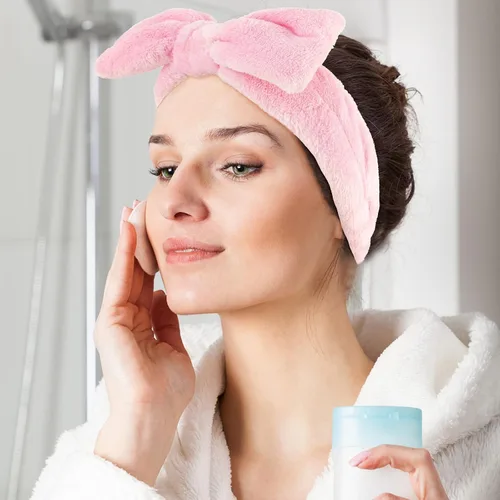 Miniatura 2 de WHAVEL Paquete de 6 diademas de spa rosas para lavarse la cara, diademas de microfibra para el cuidado de la piel, favores de fiesta rosas