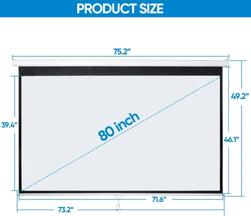 Miniatura 6 de SUPER DEAL Pantalla de Proyección HD 16:9 de 80 pulgadas, Pantalla de Proyector de Película Plegable Anti-Arrugas Portátil, Desplegable Manual